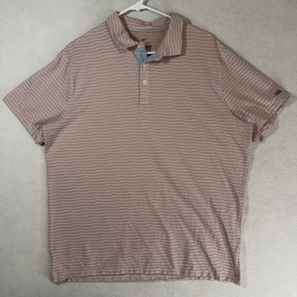 Nike Dri-FIT Standard Fit Polo Shirt Men's L Pink Striped Golf‎ Comfort